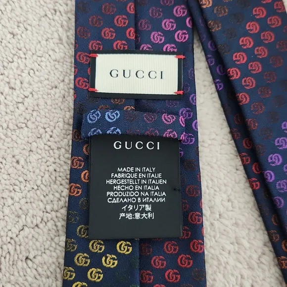 Gucci Men's Tie Navy Multicolor GG Logo NWOT